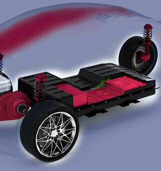 Digitales Model einen Autos, das den Antrieb zeigt